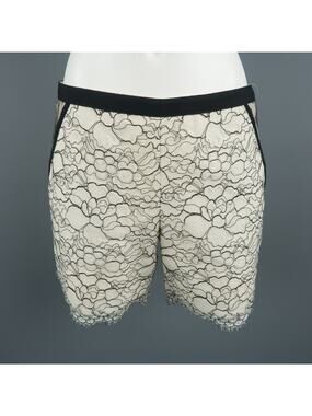ANDREW GN Size 6 White / Black Wool Blend Floral Lace Shorts